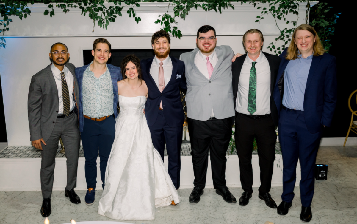 Group of friends at wedding